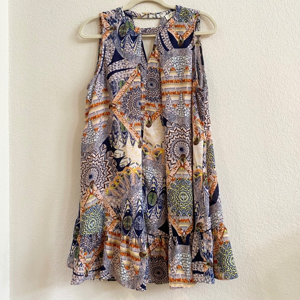 Umgee USA Womens Dress Size S Multicolor Geometric Print Sleeveless Keyhole Neck